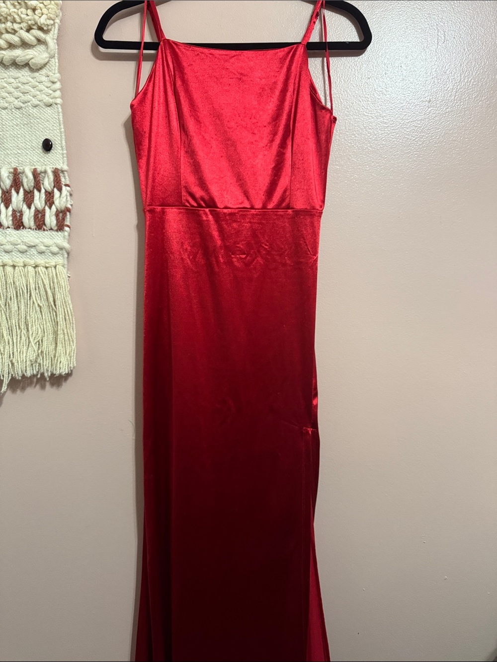 Elegant Red Satin Maxi Slip Dress with Spaghetti Straps